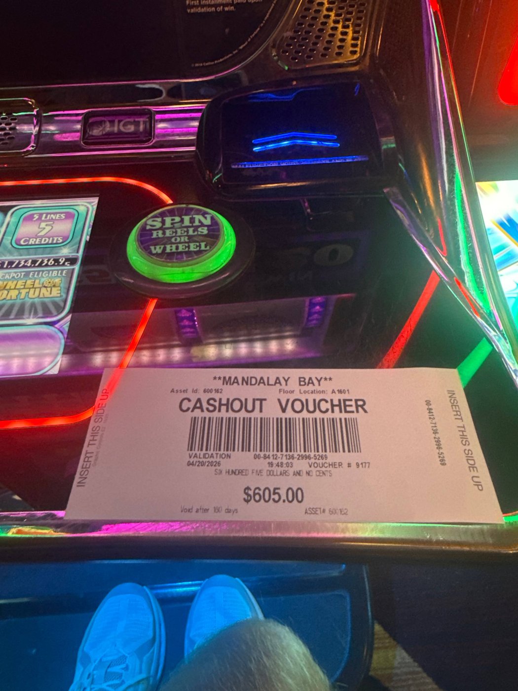 Mandalay Bay cashout $605